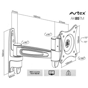 Avtex Draaibare Single Arm Muurbeugel,Avtex Draaibare Single Arm Muurbeugel