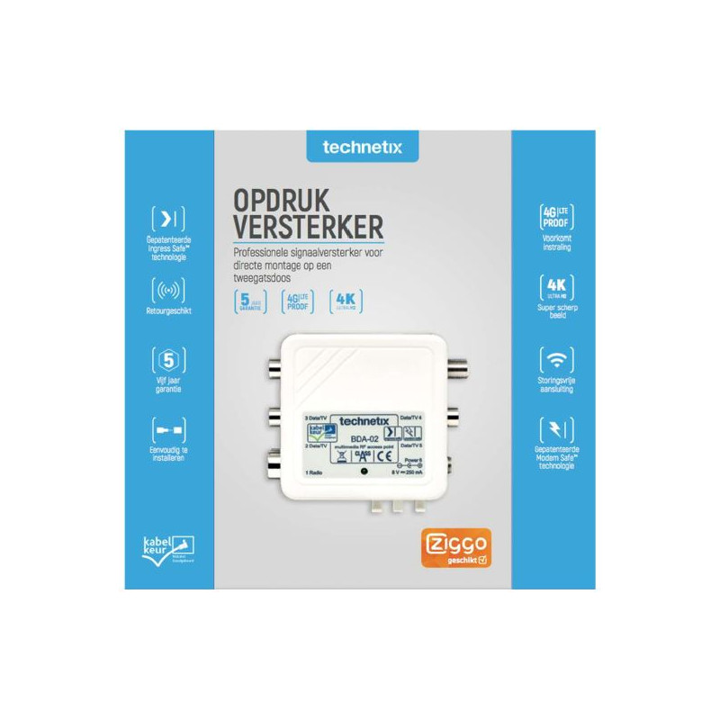 Technetix BDA-02-S SHOP Opdruk versterker Ziggo Geschikt