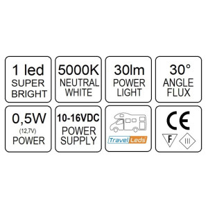 TravelLeds opb spot Zw flex led 5K 260mm opaal switch/usb